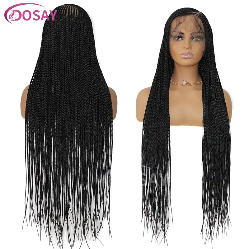 36" Full Lace Frontal Braids Wig Synthetic Side Part Knotless Cornrow Braided Lace Front Wig Twist Braided Faux Locs Braid Wigs Luxegan