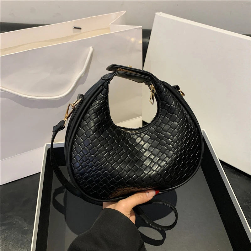 PU Leather Solid Hobo Bag | Soft Fashion Niche Design Woven Messenger Luxegan