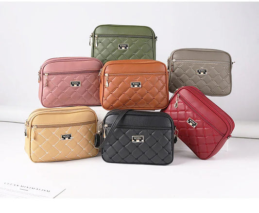 New Women's Lingge Quilted PU Small Square Bag | Fashion One Shoulder Crossbody Messenger Handbag for Foreign Trade Luxegan