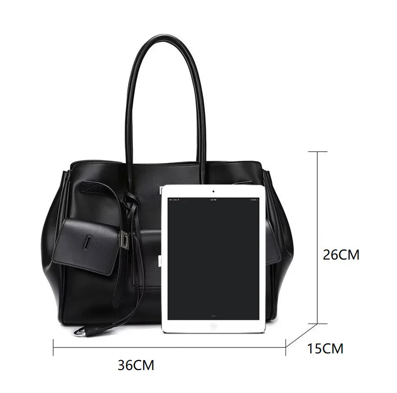 Luxury Real Leather Tote Bag Brand Texture Lock Wing Bag Solid Color Simple New Horizontal Square Bag Women's Commuter Handbag