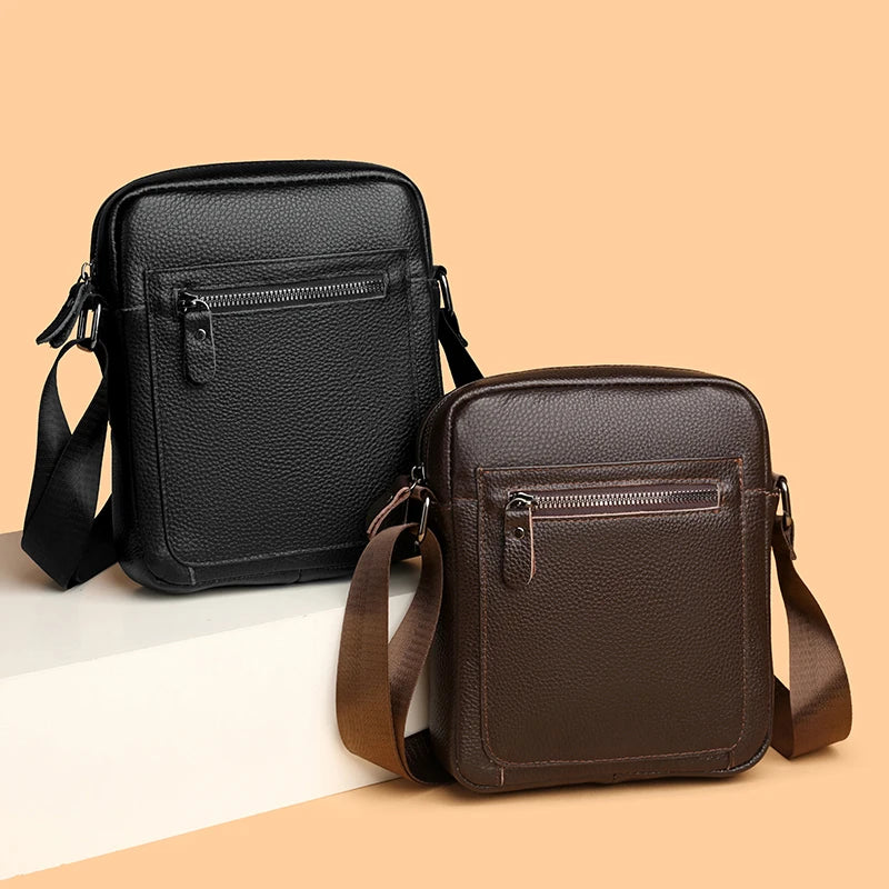 High Quality Genuine Leather Men's Shoulder Bag | Cow Leather Casual Daily Use Crossbody Purse & Handbag (Soft, Solid Color) Luxegan