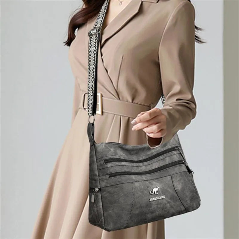 Vintage Style Shoulder Bag | Multi-Layer Crossbody Bag & Casual Faux Leather Handbag Luxegan