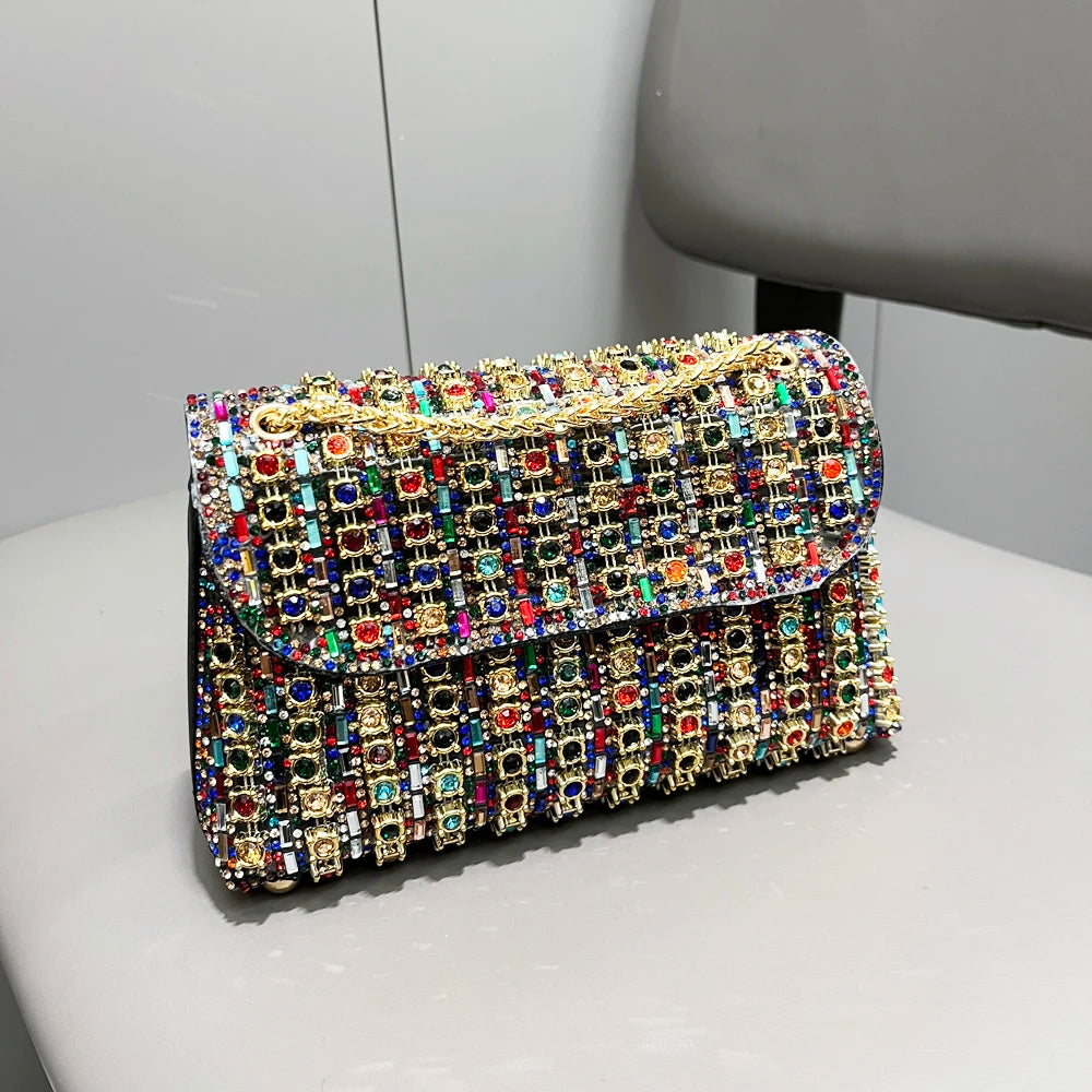 Luxury Rhinestone Evening Clutch Bag | Shiny Crystal Designer Handbag | Sparkling Metallic Shoulder Bag | High-End Wedding & Party Diamond Purse Luxegan