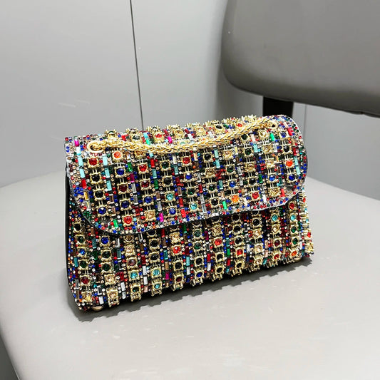 Luxury Rhinestone Evening Clutch Bag | Shiny Crystal Designer Handbag | Sparkling Metallic Shoulder Bag | High-End Wedding & Party Diamond Purse Luxegan