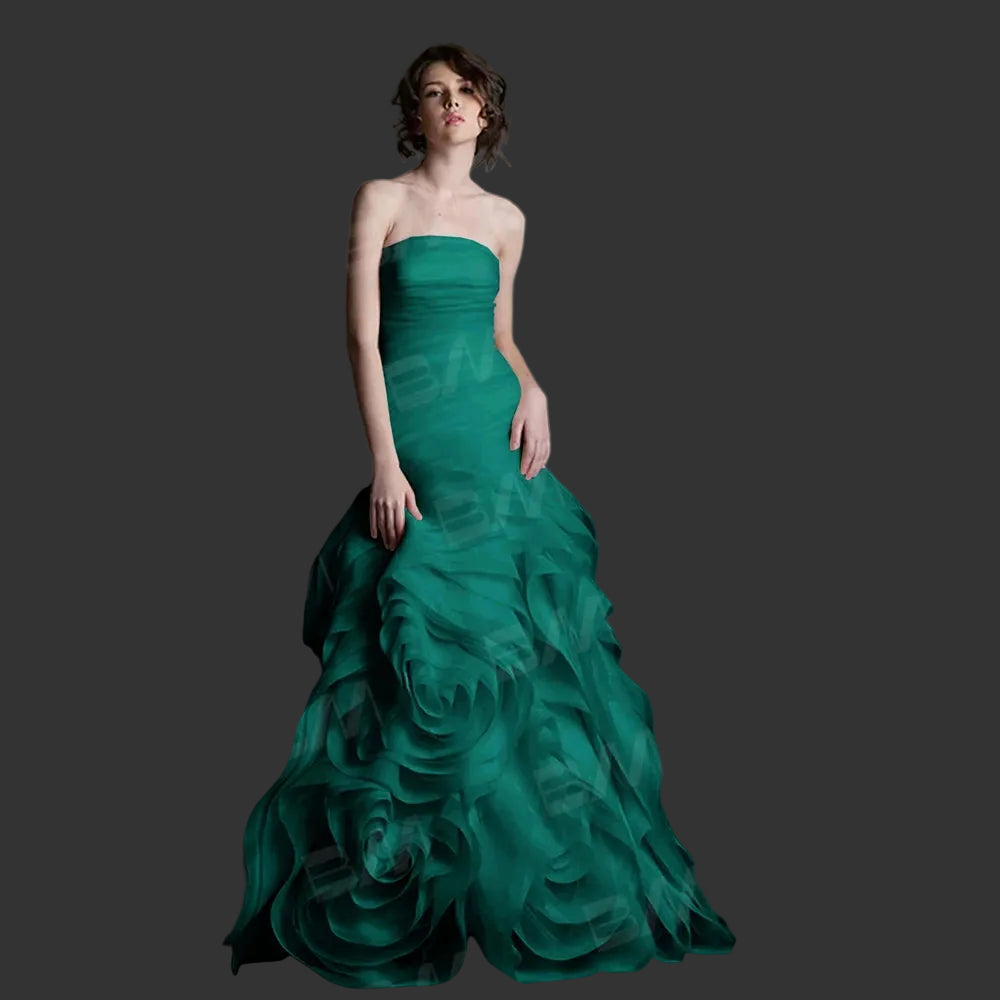 Modern Floral-Shaped Tulle Prom Gown | Custom-Made Strapless Sweetheart Long Party Dress | High-Quality Court Train Solid Custom-Color Evening Dress Luxegan