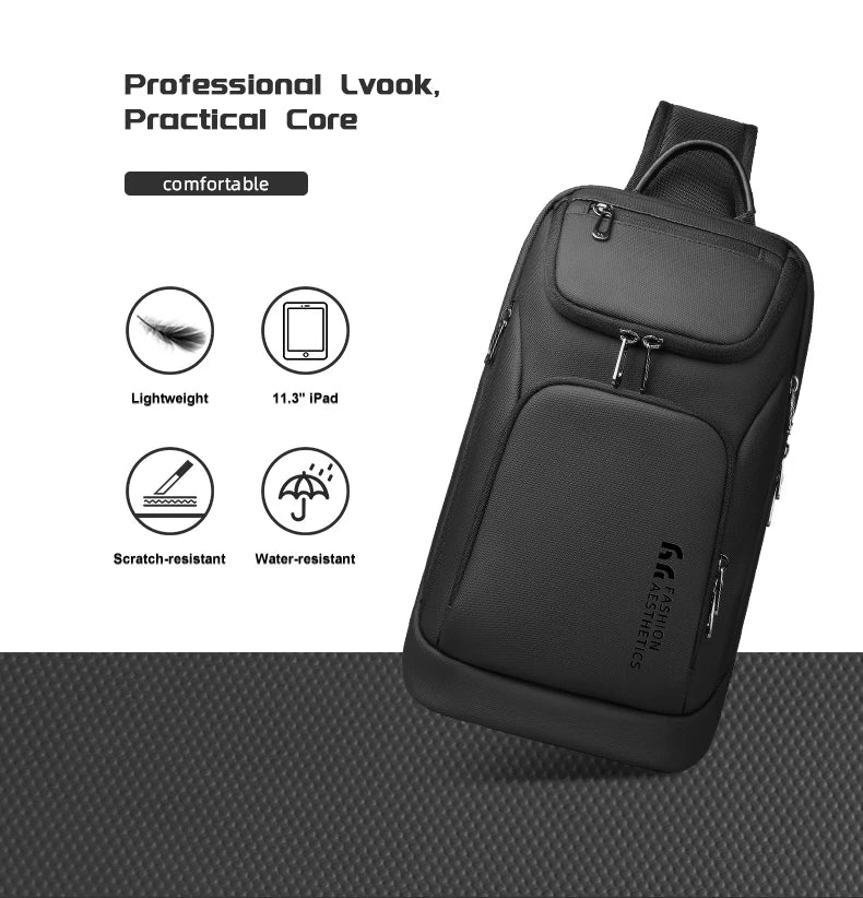 Business Crossbody Messenger Bag | Sophisticated "Box" Silhouette | Waterproof Travel Chest Bag for 11.3-inch iPad | "Dignified" High-Performance HK-6951B Essential for Radiant Versatile Styling Luxegan