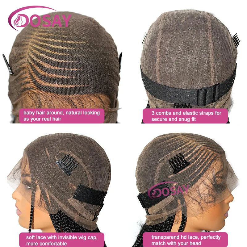 36" Full Lace Frontal Braids Wig Synthetic Side Part Knotless Cornrow Braided Lace Front Wig Twist Braided Faux Locs Braid Wigs Luxegan