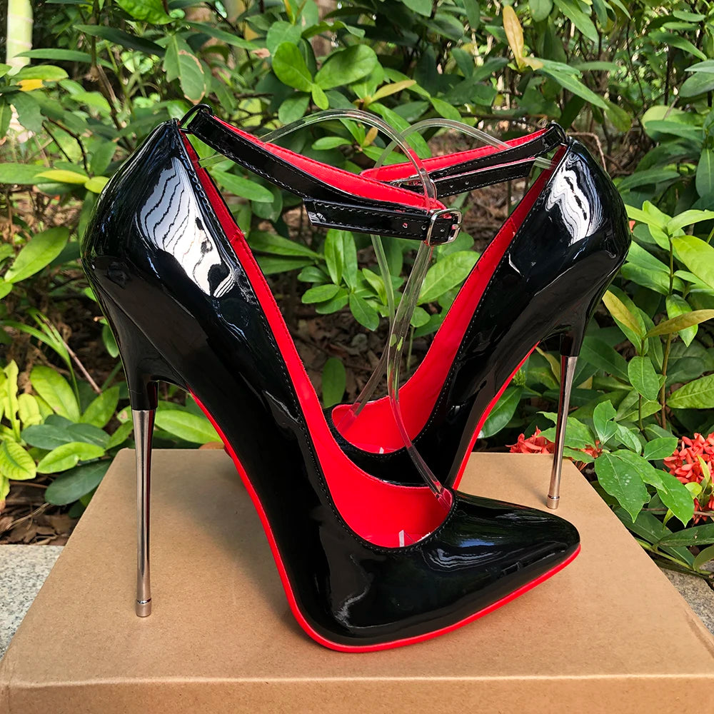 16cm Handmade Extreme Metal Stilettos | Sophisticated Patent Leather Pointed Toe Heels | Elegant "Red Interior" Party Pumps | "Dignified" Unisex & Crossdresser Extreme High Heels for Radiant Versatile Styling Luxegan