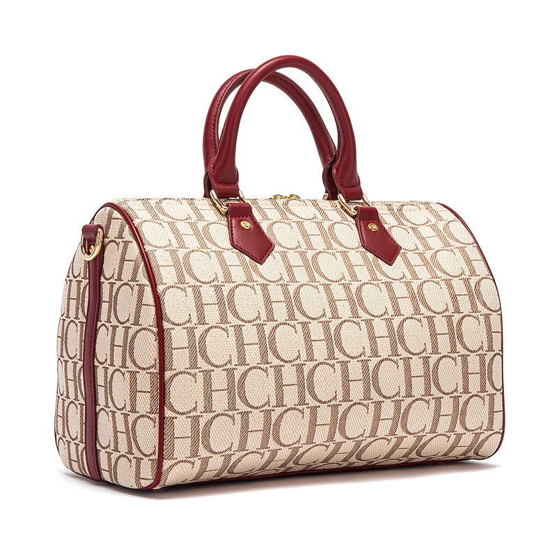 Women’s Boston Pillow Bag | Brown Letter Print Handbag & Casual Baguette Shoulder Bag Luxegan