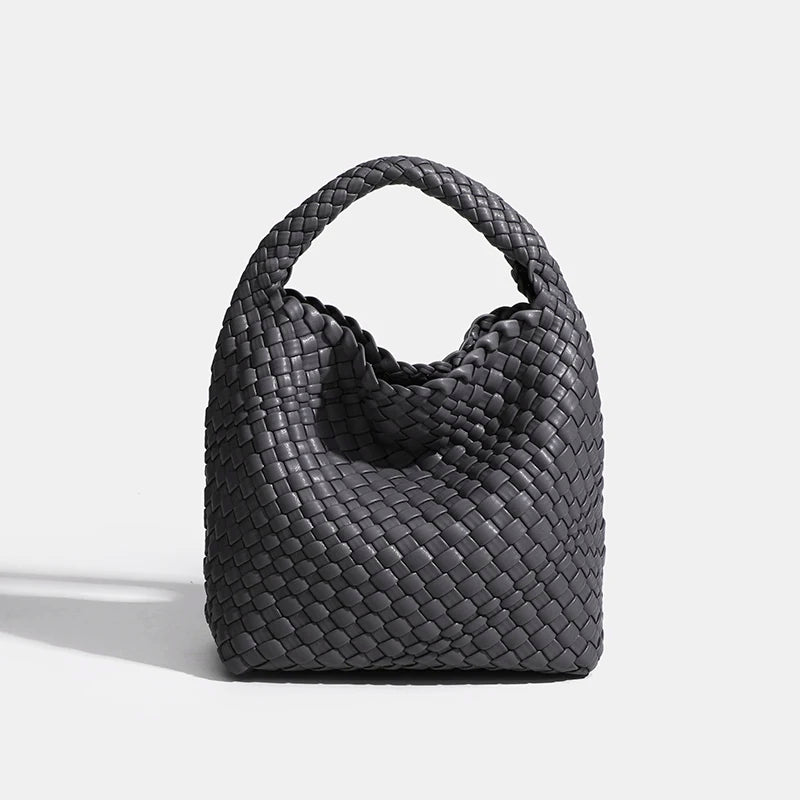 PU Woven Composite Bucket Bag | Soft Fashion Criss-cross Tote Luxegan