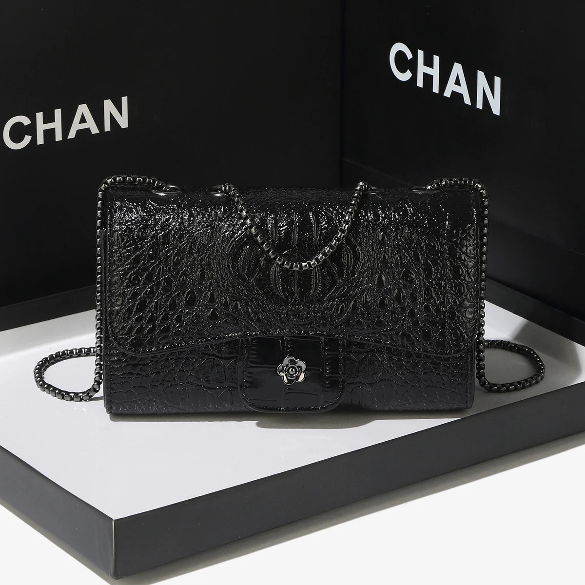 Simple Mini Crocodile Pattern Small Square Bag | Summer New Style Trendy Versatile Chain Luxegan