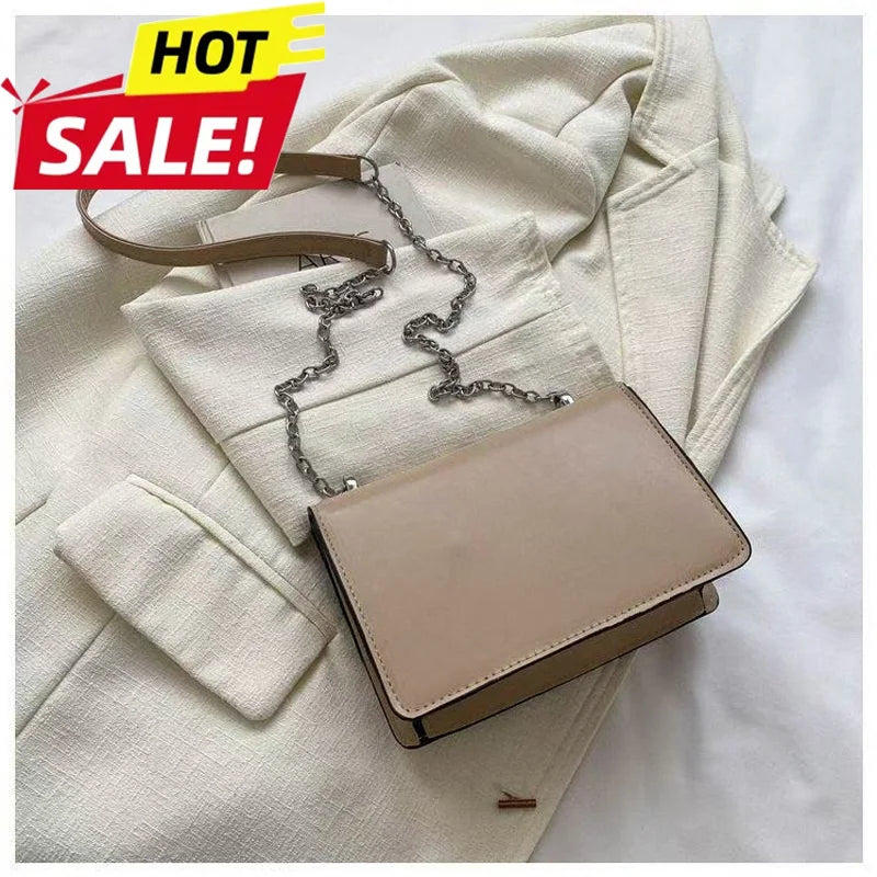 Urban Minimalist Chain Handbag | Sophisticated "Small Square" Silhouette | Elegant Snap-Secure Flap Crossbody | "Dignified" High-Performance Vegan Leather Accessory for Radiant Versatile Styling Luxegan