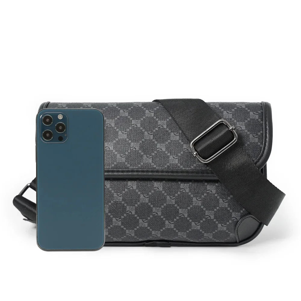 Premium Plaid Phone Waist Bag for Men | Fashion Unisex Crossbody Chest Pack | Luxury PU Leather Casual Messenger Bag | Small Male Sling Bag & Satchel Fanny Pack with Hasp Closure Luxegan