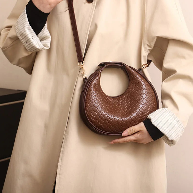 Fashion Solid Color Lattice Shoulder Bag | Sophisticated PU Leather Crossbody Bag | Elegant Ladies’ Small Trend Handbag | Luxury Designer Minimalist Flap Bag for Versatile Wear Luxegan