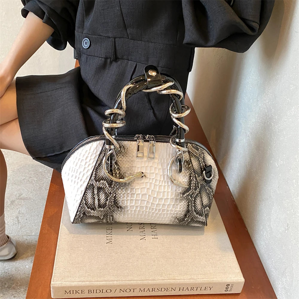 Crocodile Pattern Shell Bag | Designer Top-Handle & Crossbody Purse Luxegan