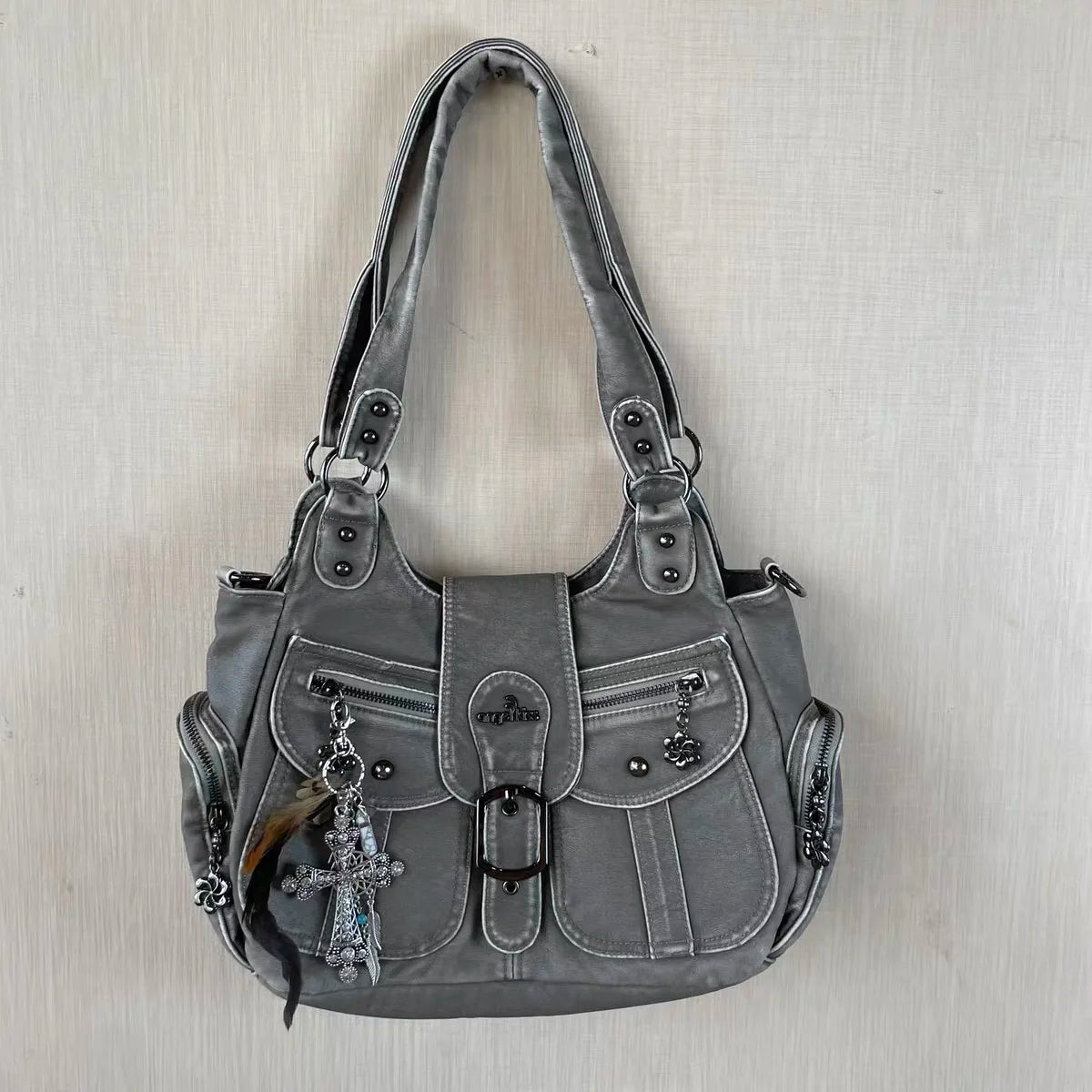 Trendy PU Leather Dumpling Shoulder Bag | Fashion Large Capacity Satchel & Top-Handle Purse | Versatile Multi-Pocket Handbag with "Flap" Design & 120cm Strap Luxegan