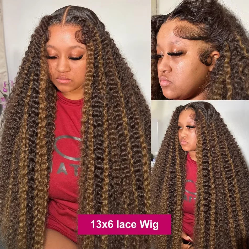 250% Density Honey Blonde Highlight Deep Wave HD Lace Wig | Sophisticated 13x6 & 13x4 Transparent Frontal | Elegant "100% Brazilian Remy" Silhouette | "Dignified" Pre-Plucked Ombre Colored Human Hair for Radiant Versatile Styling Luxegan