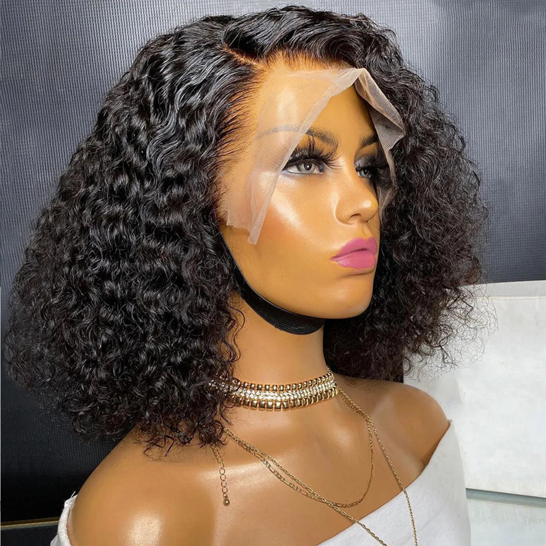 Short Curly Human Hair Bob Wig | Sophisticated 13x4 Lace Frontal | Elegant "Peruvian Remy" 4–16 Inch Length | "Dignified" Pre-Plucked Water Wave Glueless Human Hair for Radiant Versatile Styling Luxegan