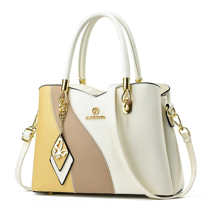 Fashion Contrasting Handbag | Large Capacity Temperament Elegant Mother Bag & Middle-Aged Shoulder Bag Luxegan