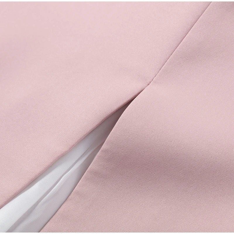 Elegant Solid Buttons Long Dress Women Waist Cinched Shoulder Pads High Collar Slit Dresses 2026 Spring Summer Lady Party Robes