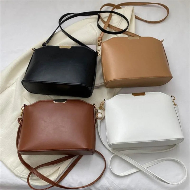 PU Leather Solid Shell Bag | Moderate Hardness Retro Metal Decor Crossbody Luxegan