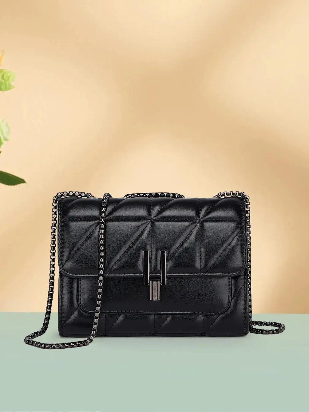 Lingge Chain Bag for Women | Single Shoulder & Crossbody Bag (Geometric Square, Casual Style, Soft PU Leather) Luxegan
