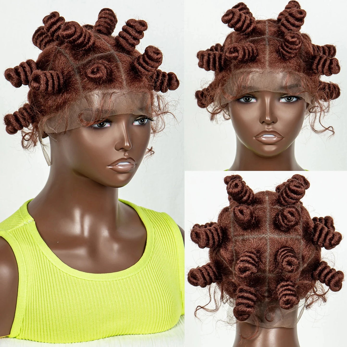 Short Cute 350 Color Bantu Knotless Braids Wig | Transparent Full Lace | Baby Hair Luxegan