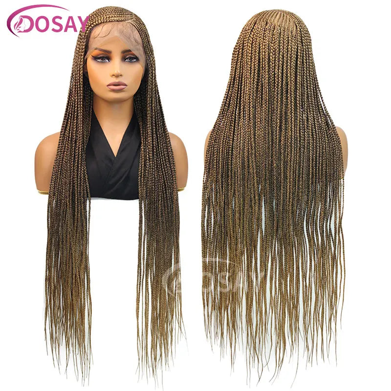 36" Full Lace Frontal Braids Wig Synthetic Side Part Knotless Cornrow Braided Lace Front Wig Twist Braided Faux Locs Braid Wigs Luxegan