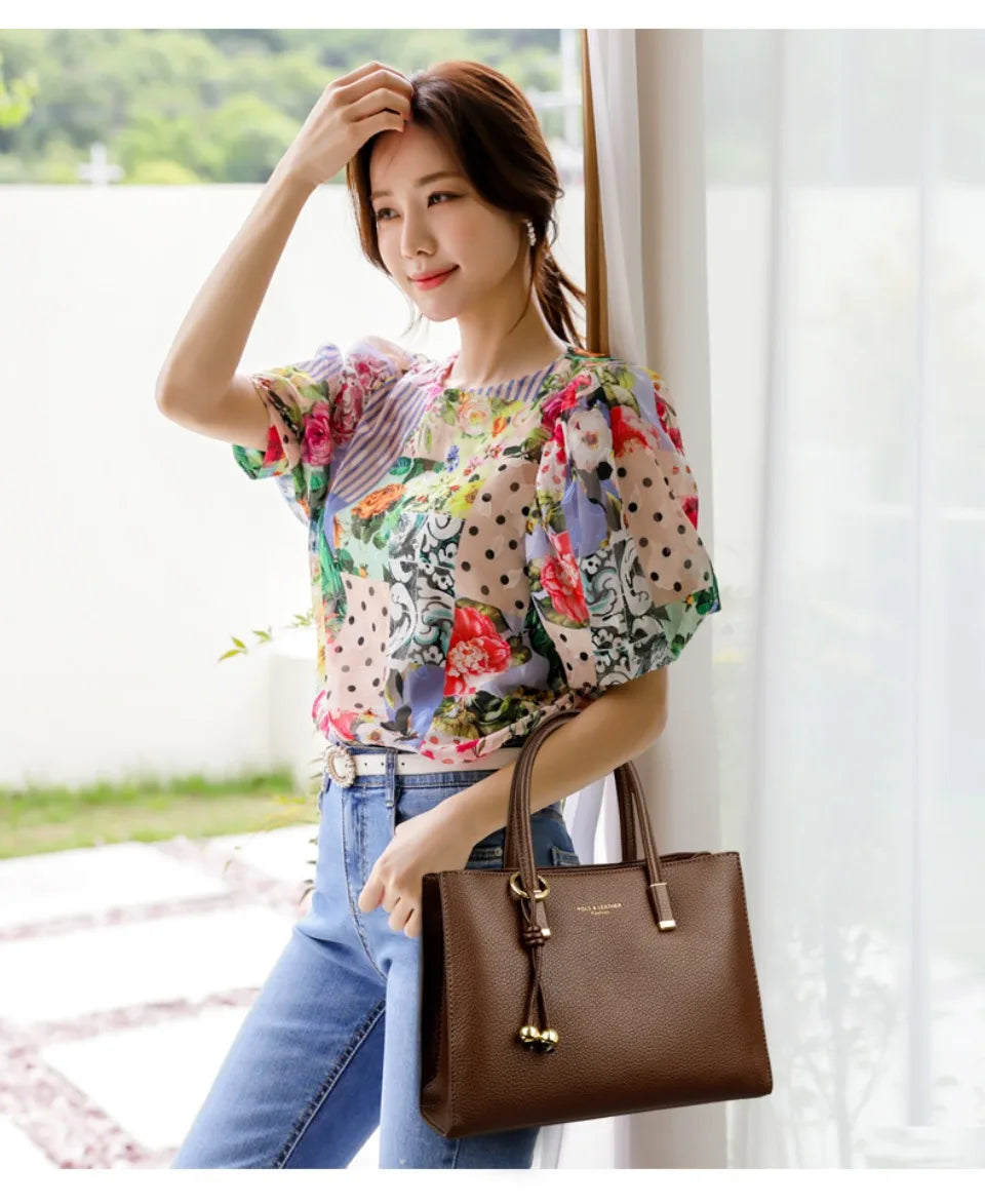Genuine Style Top Quality Leather Shoulder Tote | Luxury Designer Crossbody Bag for Women | Large Capacity Casual Handbag with Letter Decoration | Versatile Daily Soft PU Leather Purse Luxegan