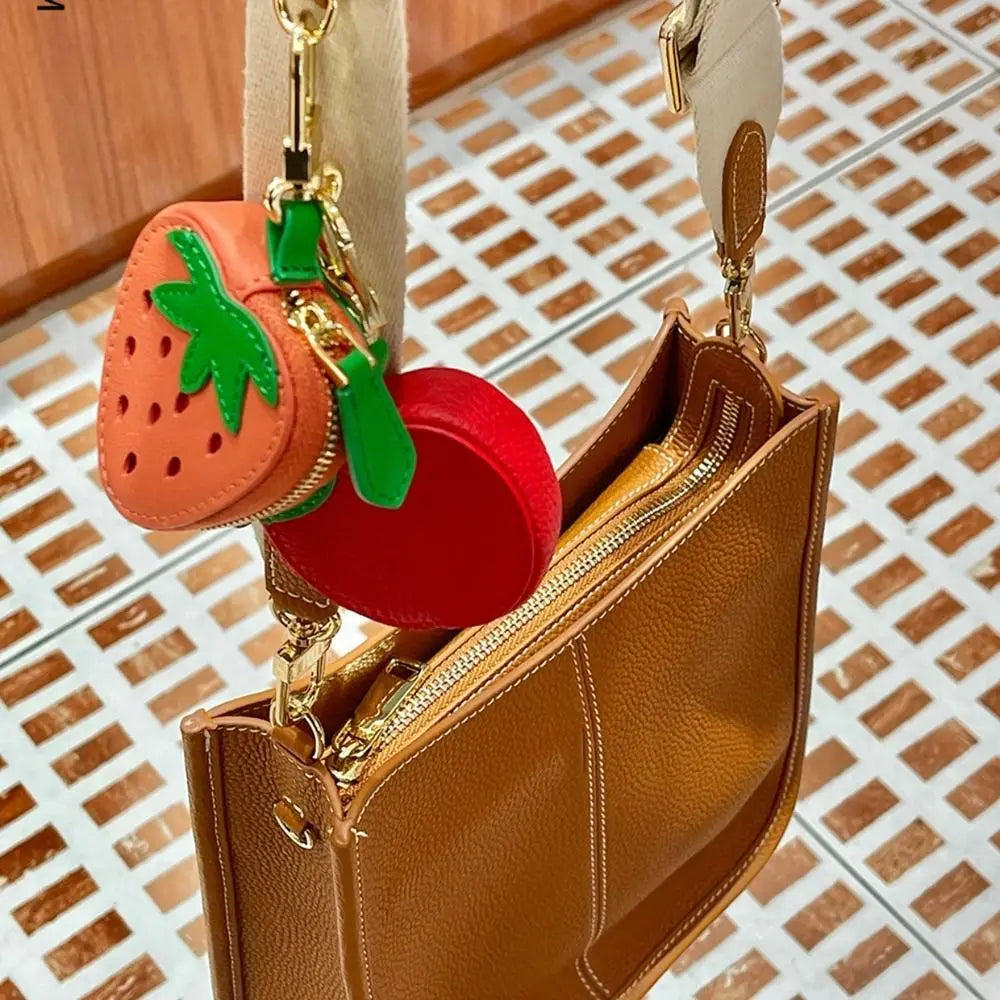 Polyester Cherry/Strawberry Coin Purse | Cute Fruit Shape Keychain Earphone Bag Luxegan
