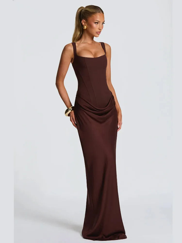 Pleated Strapless Off-Shoulder Backless Maxi Gown | High Waist Split Sexy Solid Evening Party Dress Luxegan