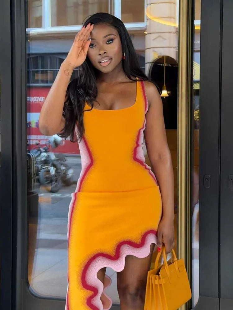 Summer Dresses for Women Round Neck Tank Top Dress Sleeveless Streetwear Slim Fit Orange Short Dress Wholesale Dropshipping