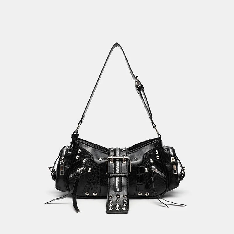 Women’s Y2K Punk Vintage Shoulder Purse | Gothic Black PU Leather Rivet Handbag | Luxury Spiked - view 3