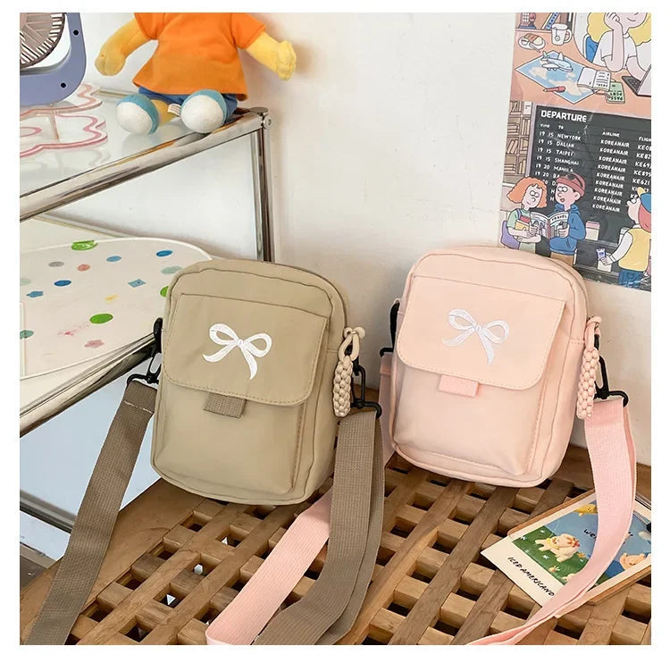 Women’s Fashion Bow Shoulder Bag | Trendy Adjustable Strap Crossbody | Fresh & Sweet Nylon Daily Messenger Bag & Hobo Sling Luxegan