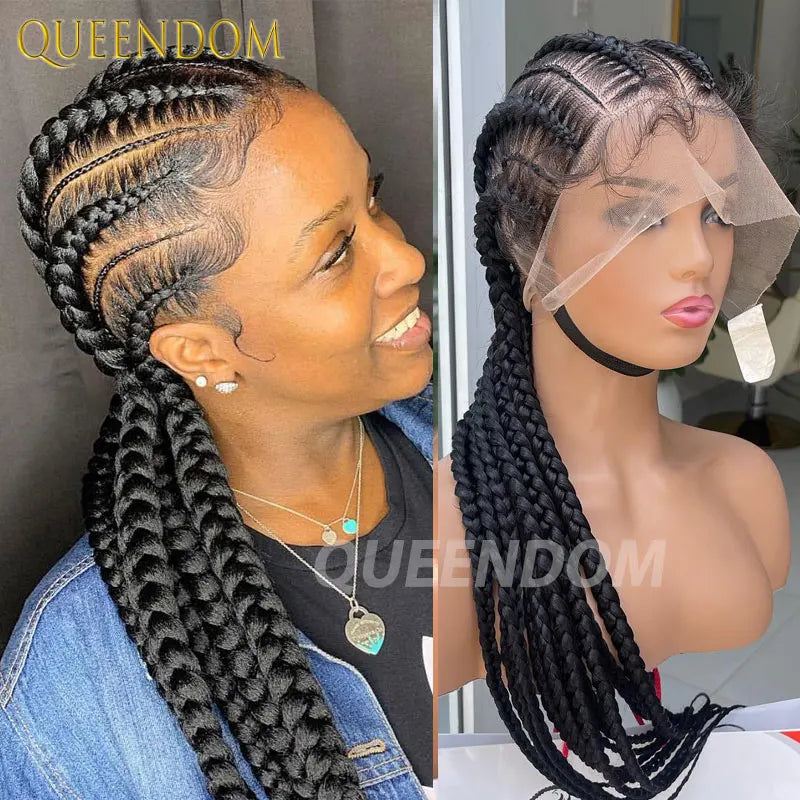 Synthetic Full Lace Cornrow Box Braided Wig 36" Lace Front Wigs Jumbo Braids Wig For Black Africa Women Braids Wig Braiding Wigs Luxegan