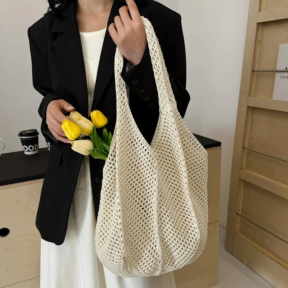 Women’s Casual Straw-Style Shoulder Bag | Large Capacity Handmade Wicker Woven Tote | Bohemian Hollow-Out Summer Beach Messenger Bag Luxegan