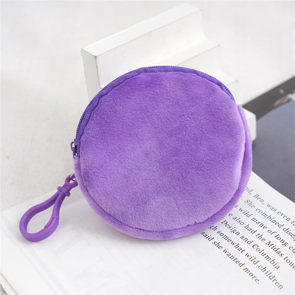 Kawaii Plush Round Coin Purse for Women | Cute Solid Wallet & ID Card Bag Keychain | Minimalist Student Gift Luxegan