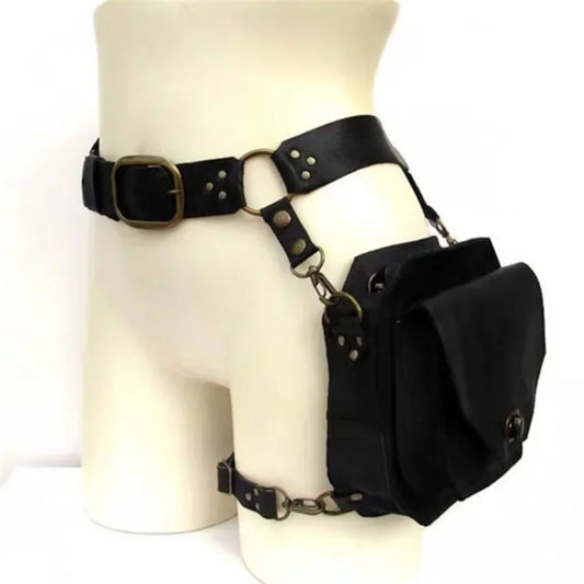 Punk Retro PU Square Waist Bag | Casual Small Square Hip Packs for Women (Multi-function Outdoor Leg Phone Pouch & Crossbody) Luxegan