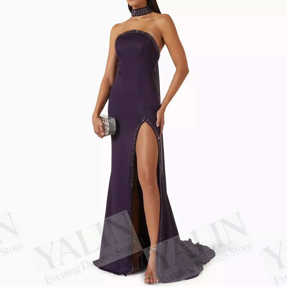 Sequined Side-Split Mermaid Evening Dress | Strapless Sleeveless Floor-Length Gown Luxegan