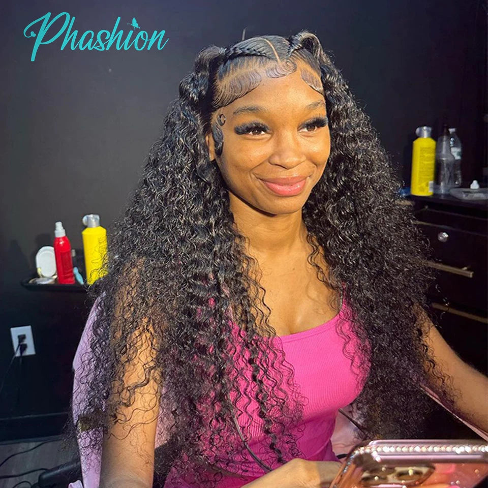 Phashion Kinky Curly Wave 13x4 Lace Frontal HD Transparent Swiss 4x4 Closure Pre Plucked Brazilian 100% Remy Human Hair On Sale