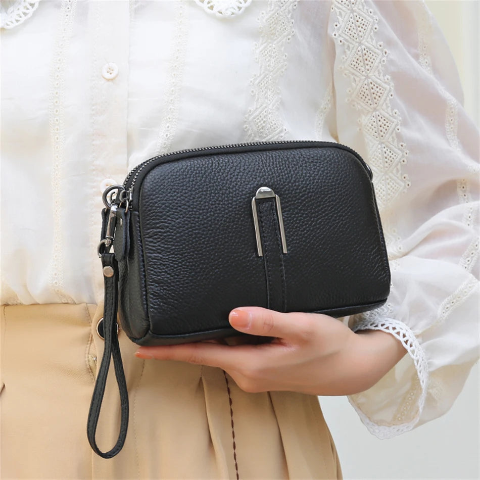Luxury Genuine Leather Women's Crossbody Bag | Solid Color Shoulder Messenger & Clutch Phone Bag (Soft Cowhide, Sequined) Luxegan