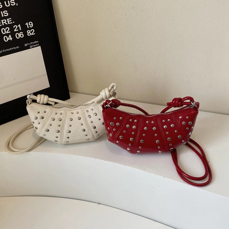 LEFTSIDE Rivets Design PU Leather Underarm Bags for Women 2025 New Punk Style Trend Female Shoulder Crossbody Bag Handbags