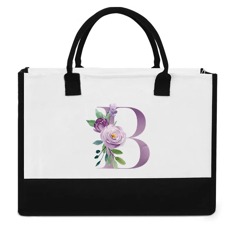 Vintage Purple Flower Series Canvas Bag | Large Capacity Reusable Jute Shopping Tote | Fashionable Imitation Sack Handbag & Casual Grocery Organizer (Unisex) Luxegan