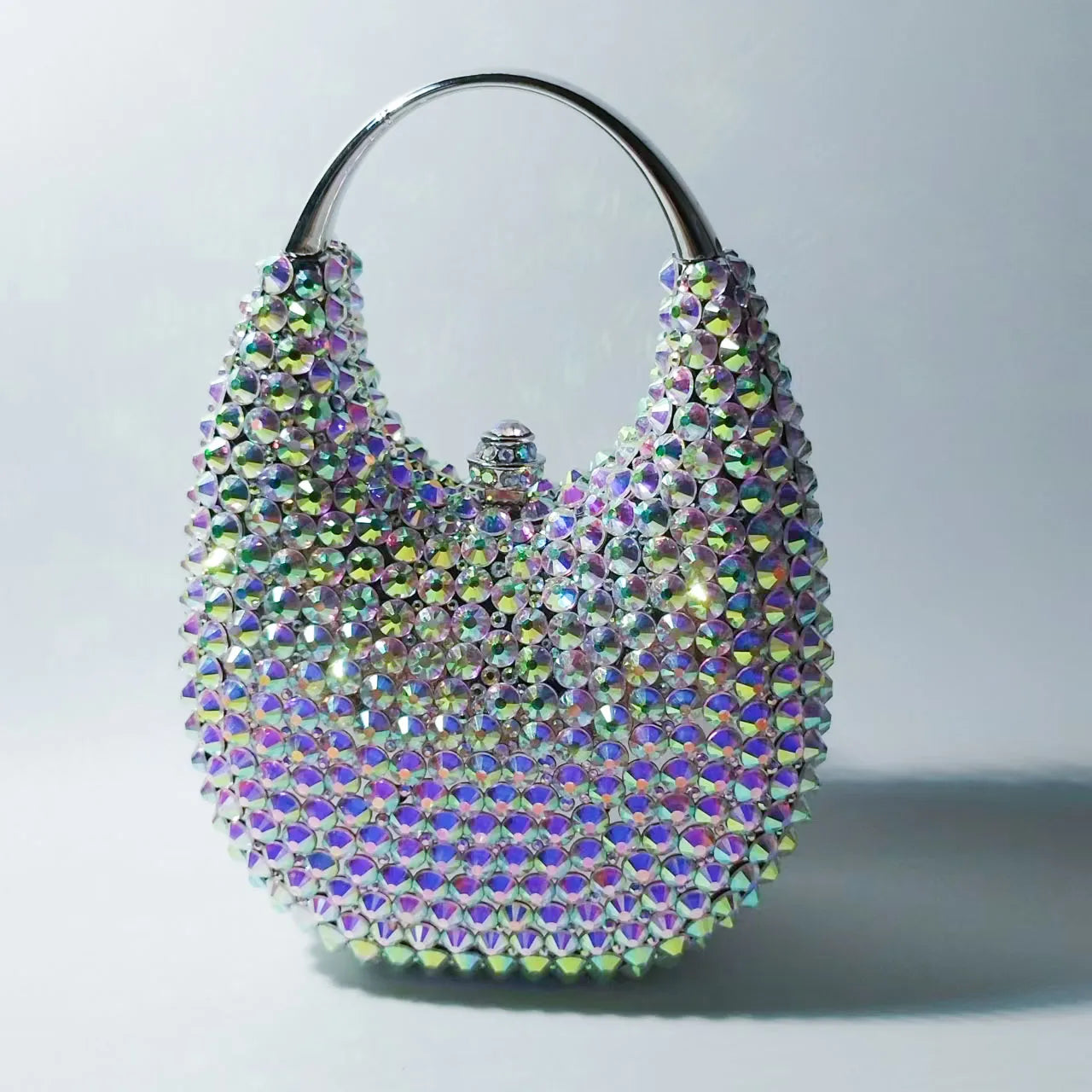 Lady Crystal Diamond Evening Clutch | Shimmering Rhinestone Bridal Handbag | Luxury Metallic Wedding Party Purse | Elegant Hard-Shell Minaudière with Chain Strap Luxegan
