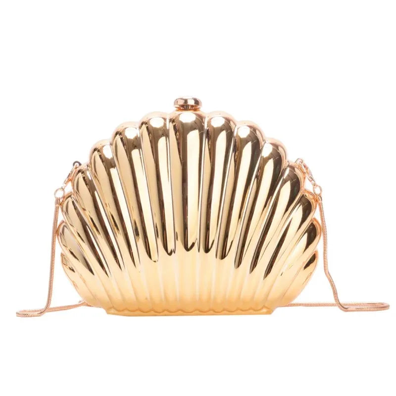 Acrylic Shell Evening Clutch | Cute Silver/Gold Designer Purse with Strap Luxegan