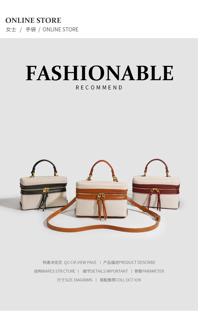 Fashion Box Women’s Handbag | Sophisticated Designer Thick Canvas Shoulder Bag | Elegant Casual Spring & Summer Crossbody | Luxury Small Square Purse with "Dignified" Structured Frame Luxegan