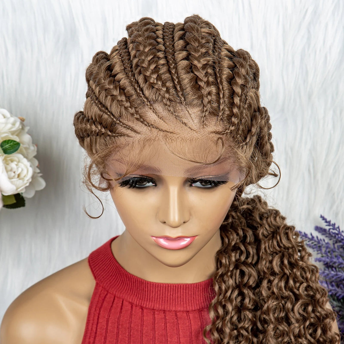 Lace Frontal Synthetic Braided Wigs Lace Front Braided Ponytail Wig Natural Knotless with Baby Hair for Black Women Daily Use Luxegan