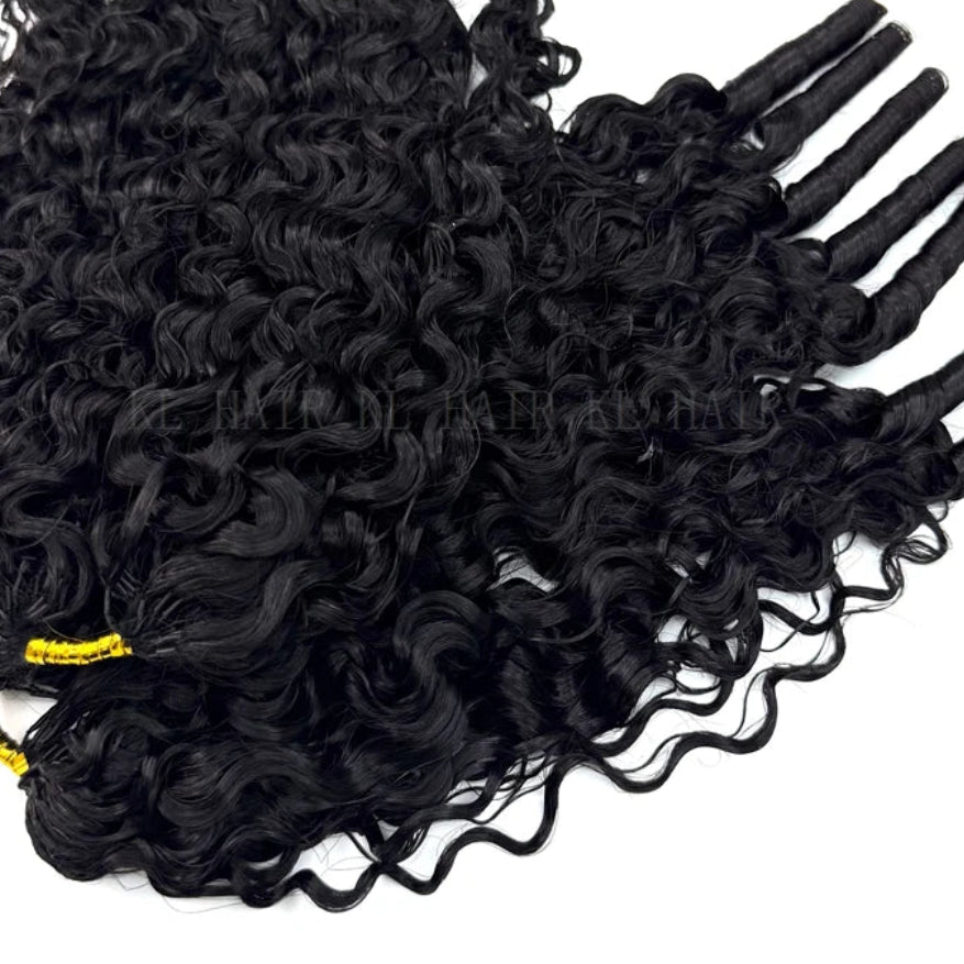 Burmese Curly Feather Crochet Human Hair Extensions – Pre-Looped, Pre-Separated Knotless Braiding Hair Luxegan