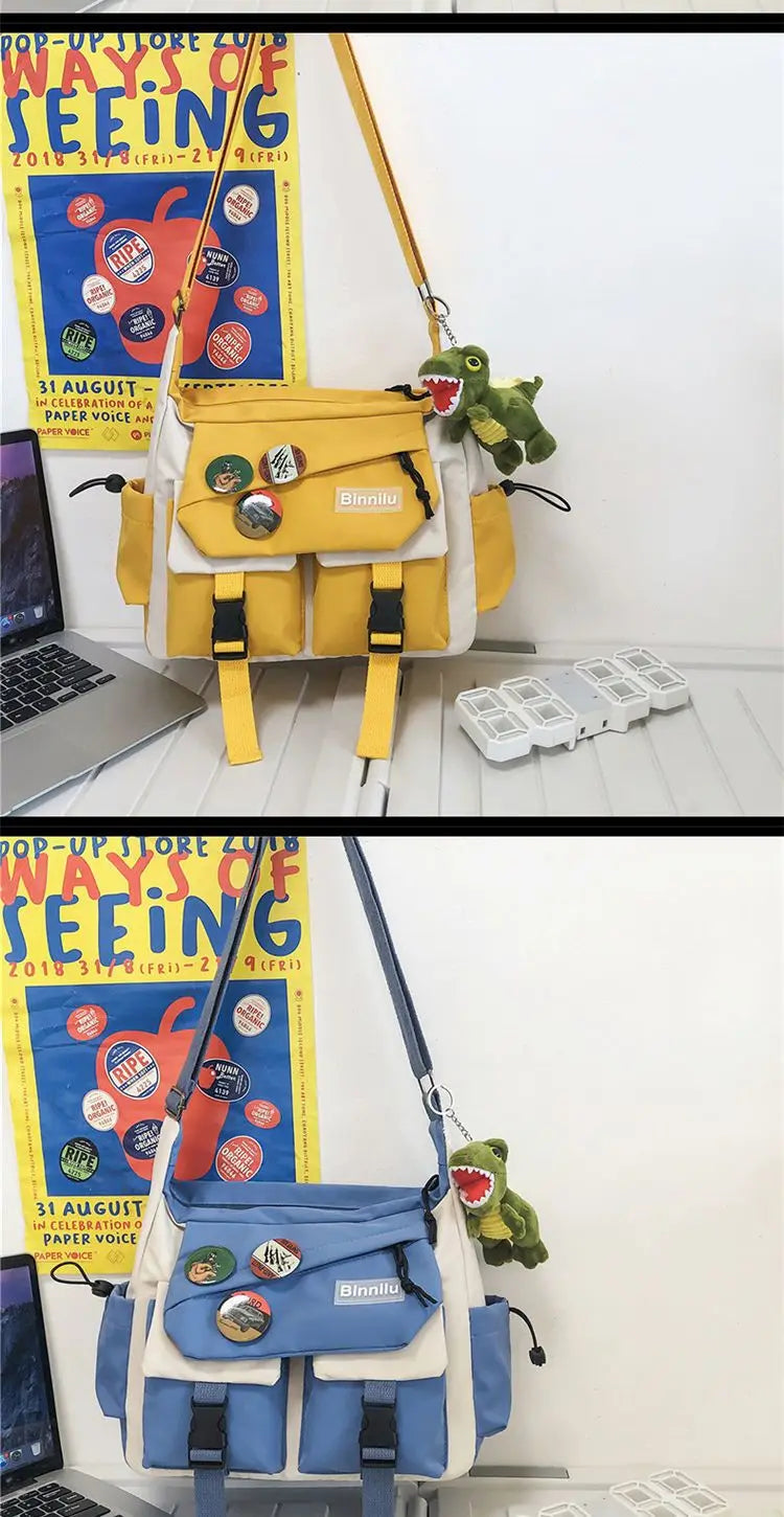 Japanese Simple Messenger Bag | Student Nylon Waterproof Canvas Handbag & Shoulder Crossbody Bag