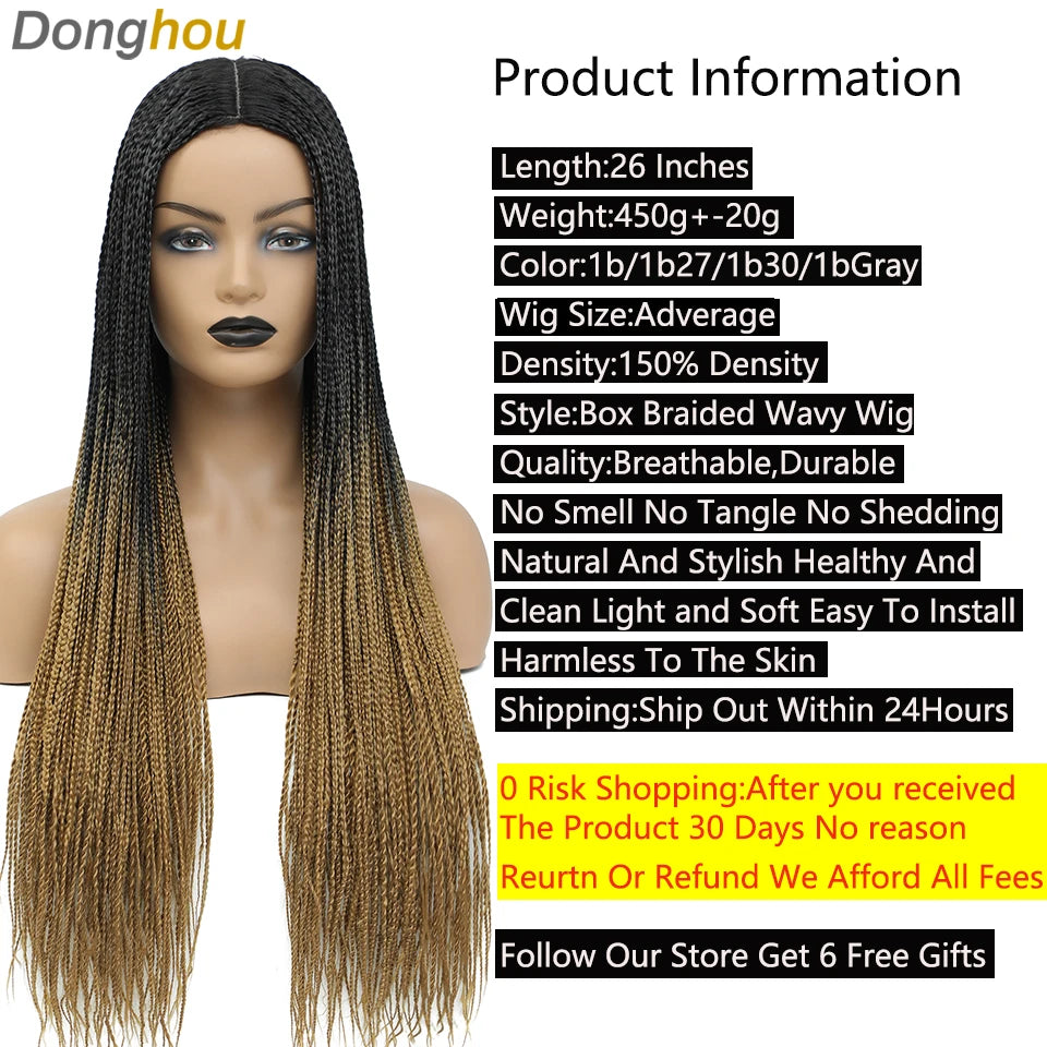 New Style Ombre Box Braided Wigs For Women Braided Wig Fake Scalp Wholesale Wigs Perruque Longue Synthétique Braiding Hair Wig Luxegan